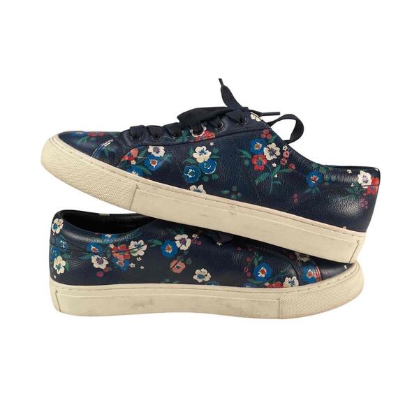 Tory Burch Amelia Floral Print Leather Sneakers Blue Multi-Color Sneakers 8.5M - Picture 6 of 6